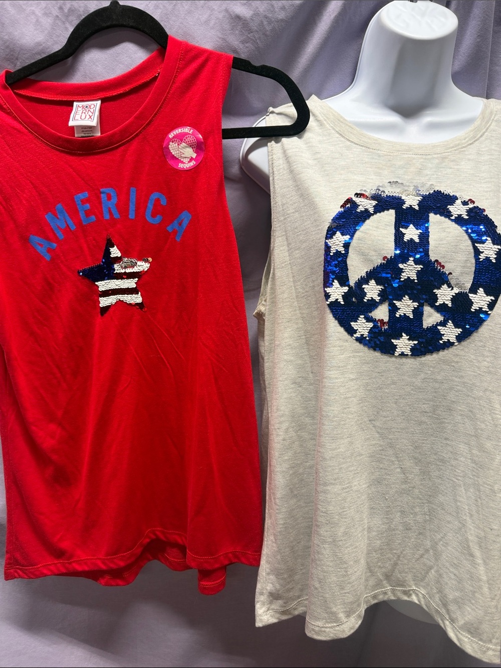 Modern Lux Girls Red and Gray Patriotic Sequin Tank Tops